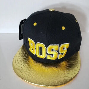 NWT,Boss Black/Gold Metallic Flat Bill Snapback  Mens Ballcap.